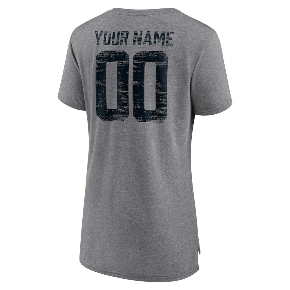 Carolina Panthers Women's Heritage Custom Name & Number Tri-Blend T-Shirt Gray