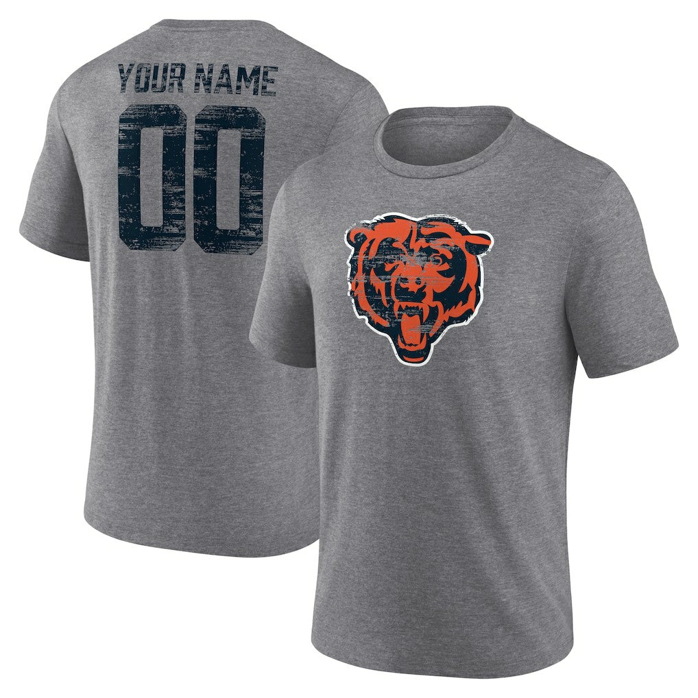 Chicago Bears Heritage Custom Name & Number Tri-Blend T-Shirt Gray