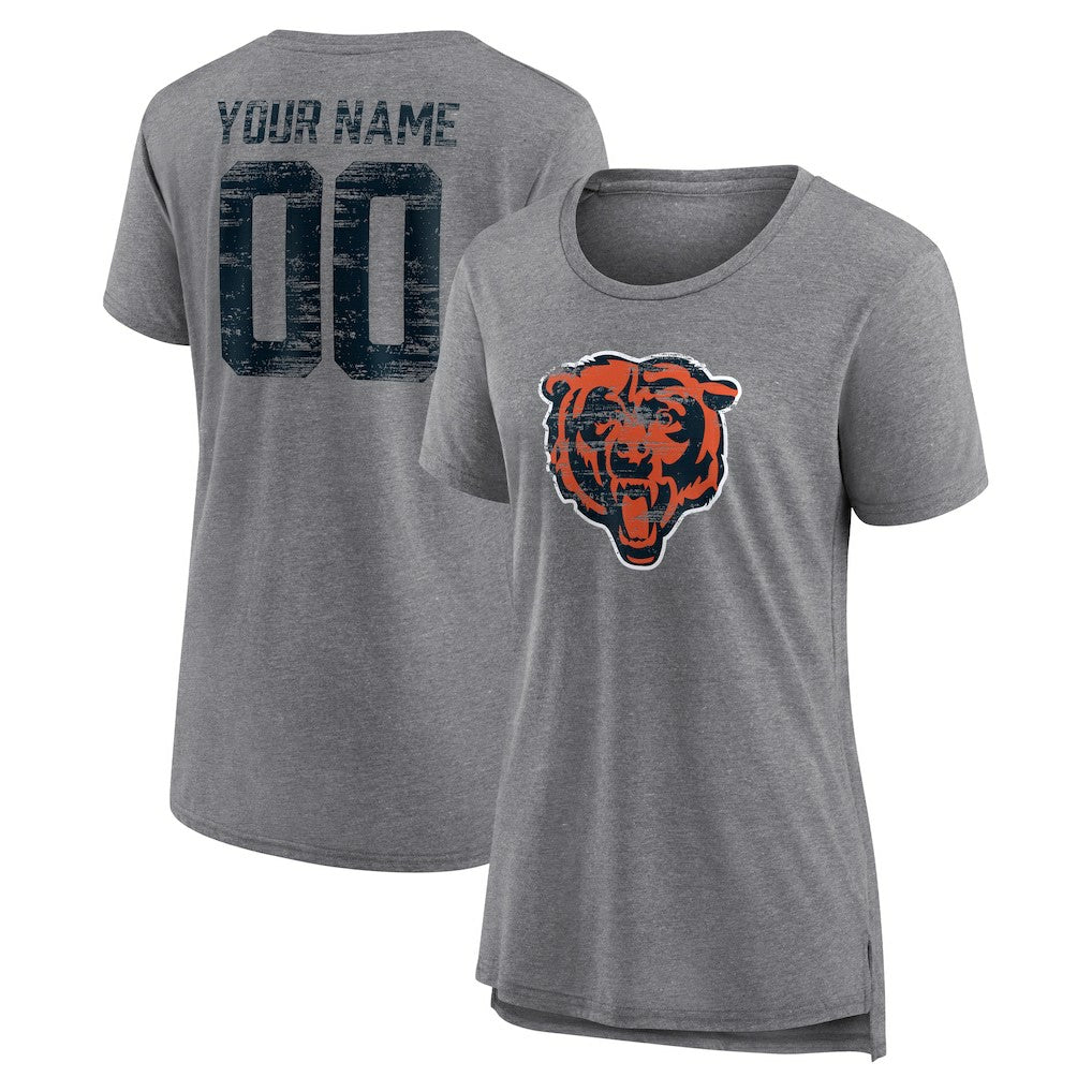 Chicago Bears Women's Heritage Custom Name & Number Tri-Blend T-Shirt Gray