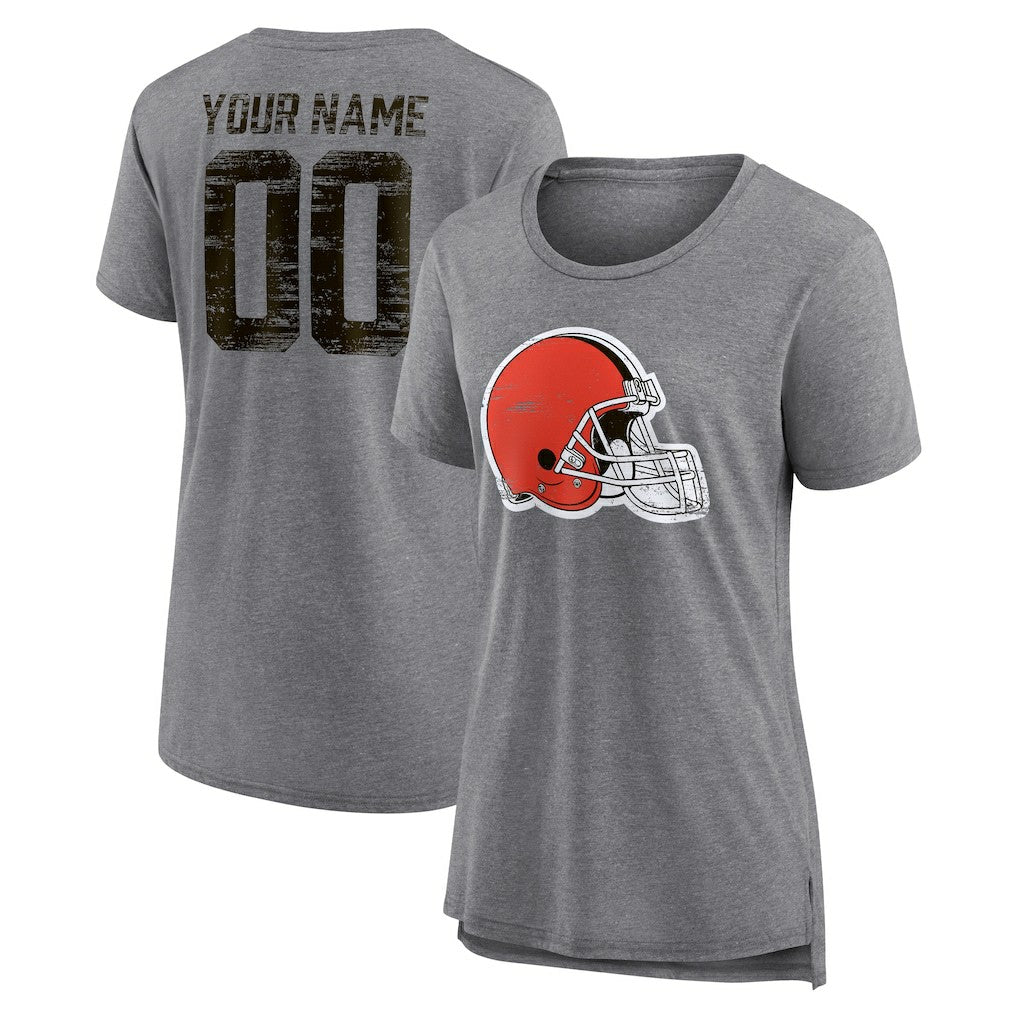 Cleveland Browns Women's Heritage Custom Name & Number Tri-Blend T-Shirt Gray