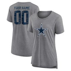 Dallas Cowboys Women's Heritage Custom Name & Number Tri-Blend T-Shirt Gray