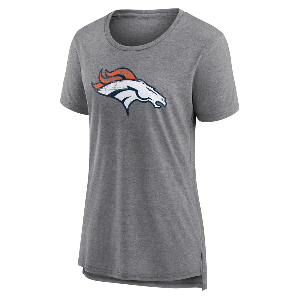 Denver Broncos Women's Heritage Custom Name & Number Tri-Blend T-Shirt Gray