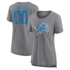 Detroit Lions Women's Heritage Custom Name & Number Tri-Blend T-Shirt Gray