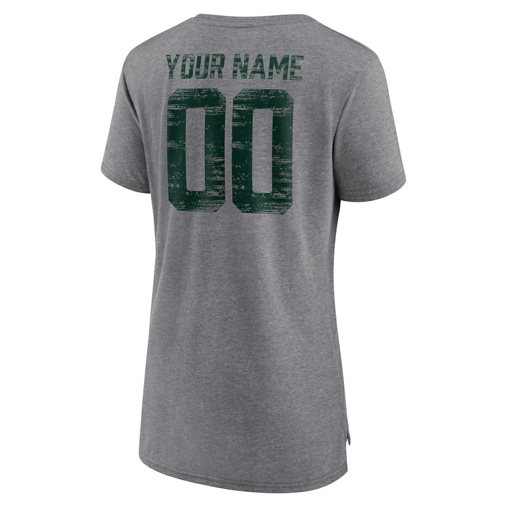 Green Bay Packers Women's Heritage Custom Name & Number Tri-Blend T-Shirt Gray