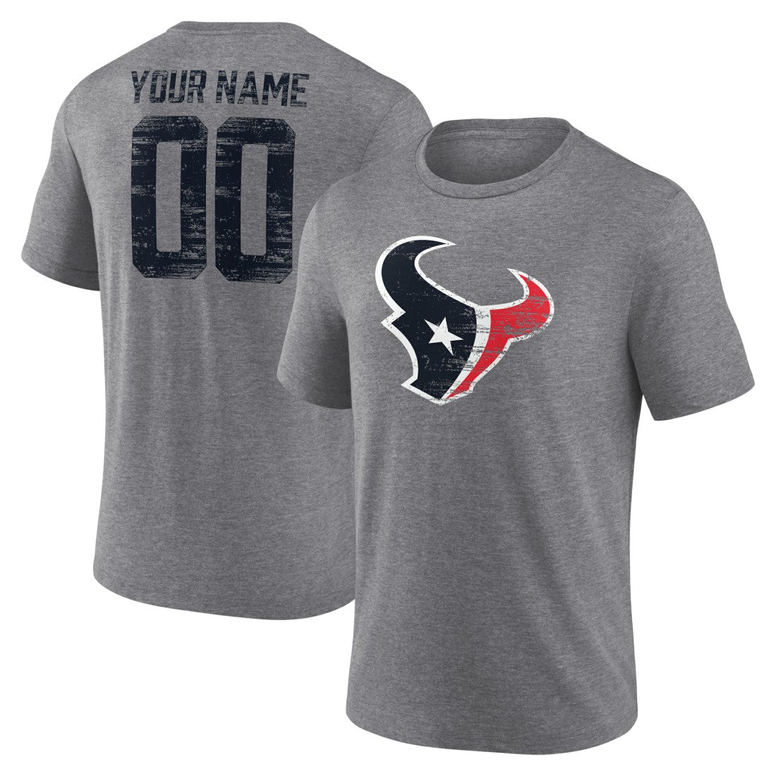 Houston Texans Heritage Custom Name & Number Tri-Blend T-Shirt Gray