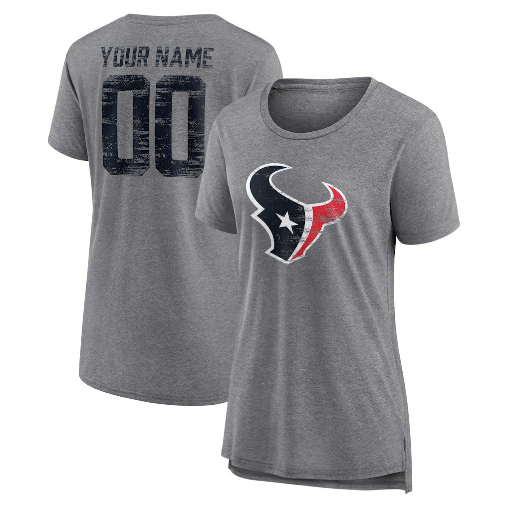 Houston Texans Women's Heritage Custom Name & Number Tri-Blend T-Shirt Gray