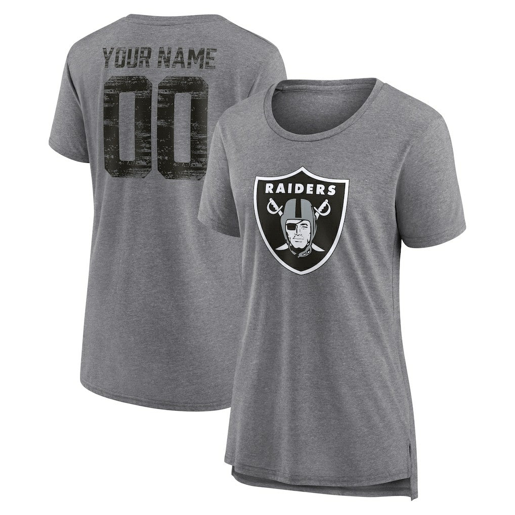 Las Vegas Raiders Women's Heritage Custom Name & Number Tri-Blend T-Shirt Gray