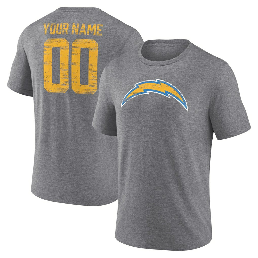 Los Angeles Chargers Heritage Custom Name & Number Tri-Blend T-Shirt Gray