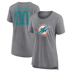 Miami Dolphins Women's Heritage Custom Name & Number Tri-Blend T-Shirt Gray