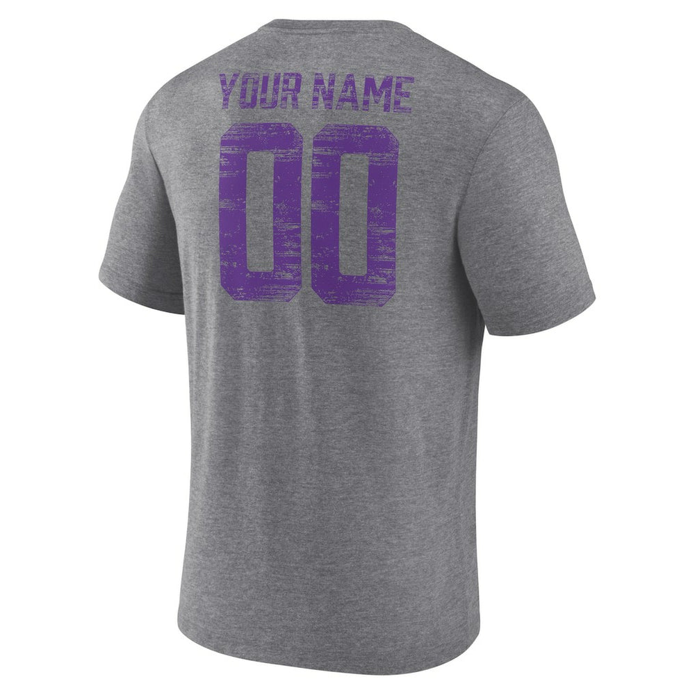 Minnesota Vikings Heritage Custom Name & Number Tri-Blend T-Shirt Gray
