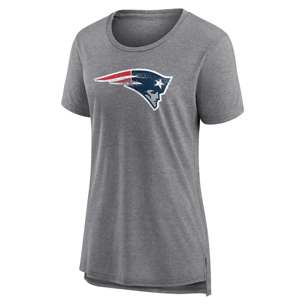 New England Patriots Women's Heritage Custom Name & Number Tri-Blend T-Shirt Gray