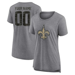 New Orleans Saints Women's Heritage Custom Name & Number Tri-Blend T-Shirt Gray