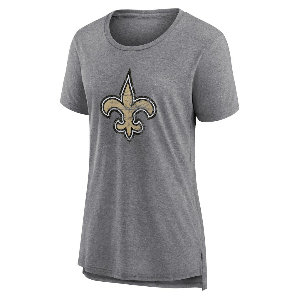New Orleans Saints Women's Heritage Custom Name & Number Tri-Blend T-Shirt Gray