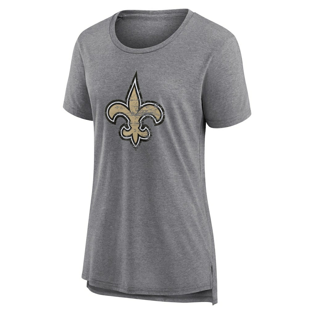 New Orleans Saints Women's Heritage Custom Name & Number Tri-Blend T-Shirt Gray