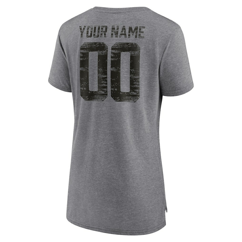New Orleans Saints Women's Heritage Custom Name & Number Tri-Blend T-Shirt Gray