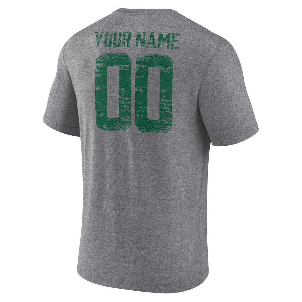 New York Jets Heritage Custom Name & Number Tri-Blend T-Shirt Gray