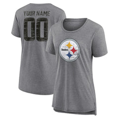 Pittsburgh Steelers Women's Heritage Custom Name & Number Tri-Blend T-Shirt Gray