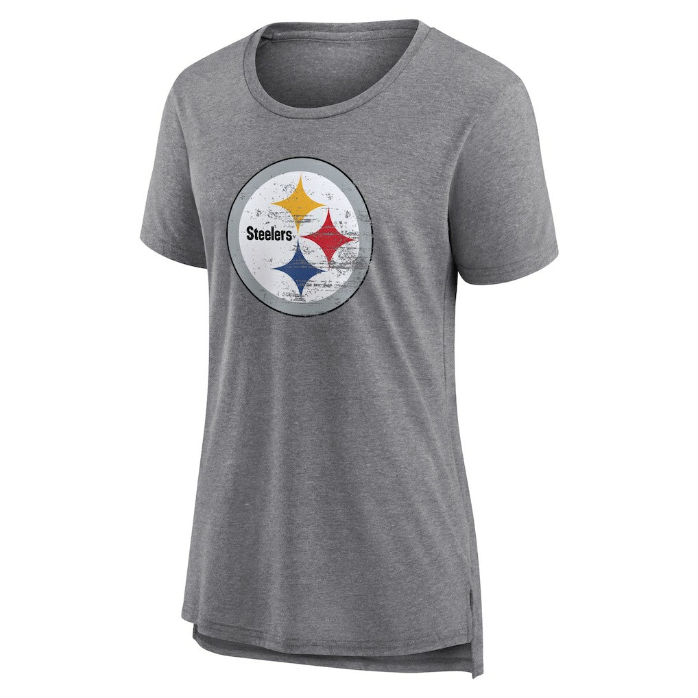 Pittsburgh Steelers Women's Heritage Custom Name & Number Tri-Blend T-Shirt Gray