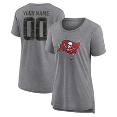 Tampa Bay Buccaneers Women's Heritage Custom Name & Number Tri-Blend T-Shirt Gray