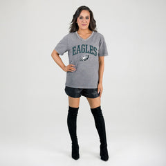 Philadelphia Eagles Gameday Couture Women's Relaxed Iconic Edge Rhinestone V-Neck T-Shirt Gray
