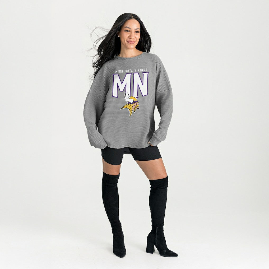 Minnesota Vikings Gameday Couture Women's Oversized Pure Motion Corded Sweatshirt Gray