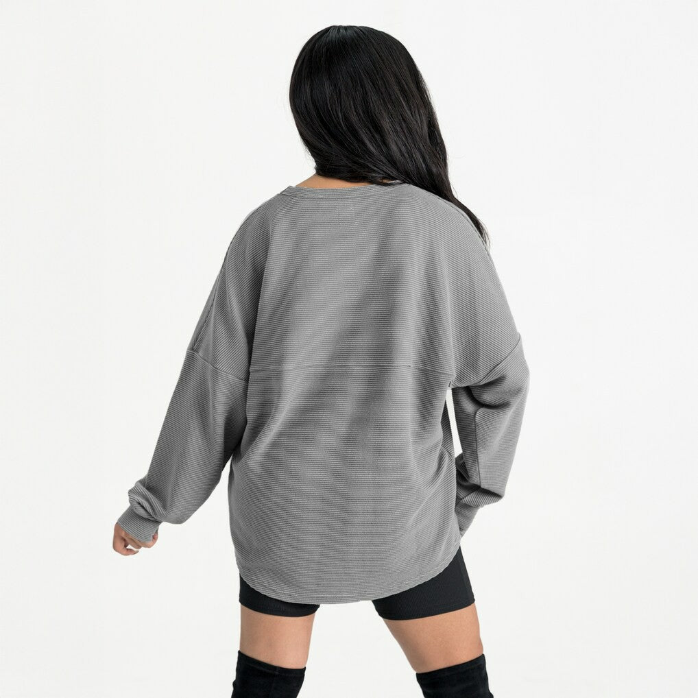 New England Patriots Gameday Couture Women's Oversized Pure Motion Corded Sweatshirt Gray