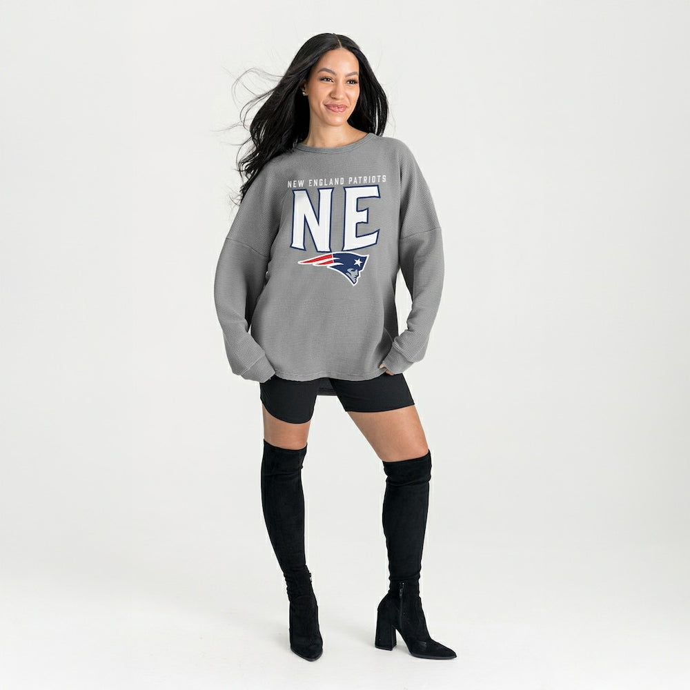 New England Patriots Gameday Couture Women's Oversized Pure Motion Corded Sweatshirt Gray