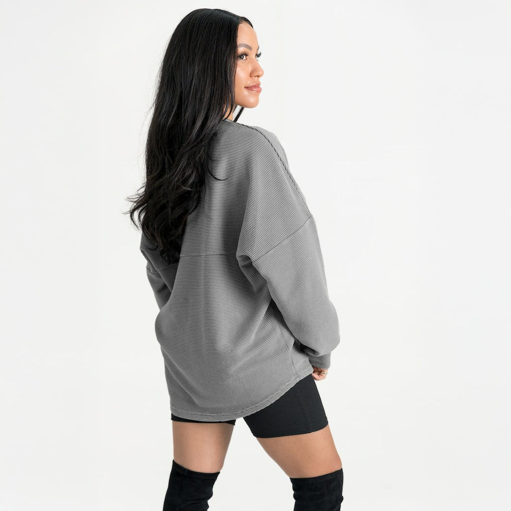 Miami Dolphins Gameday Couture Women's Oversized Pure Motion Corded Sweatshirt Gray