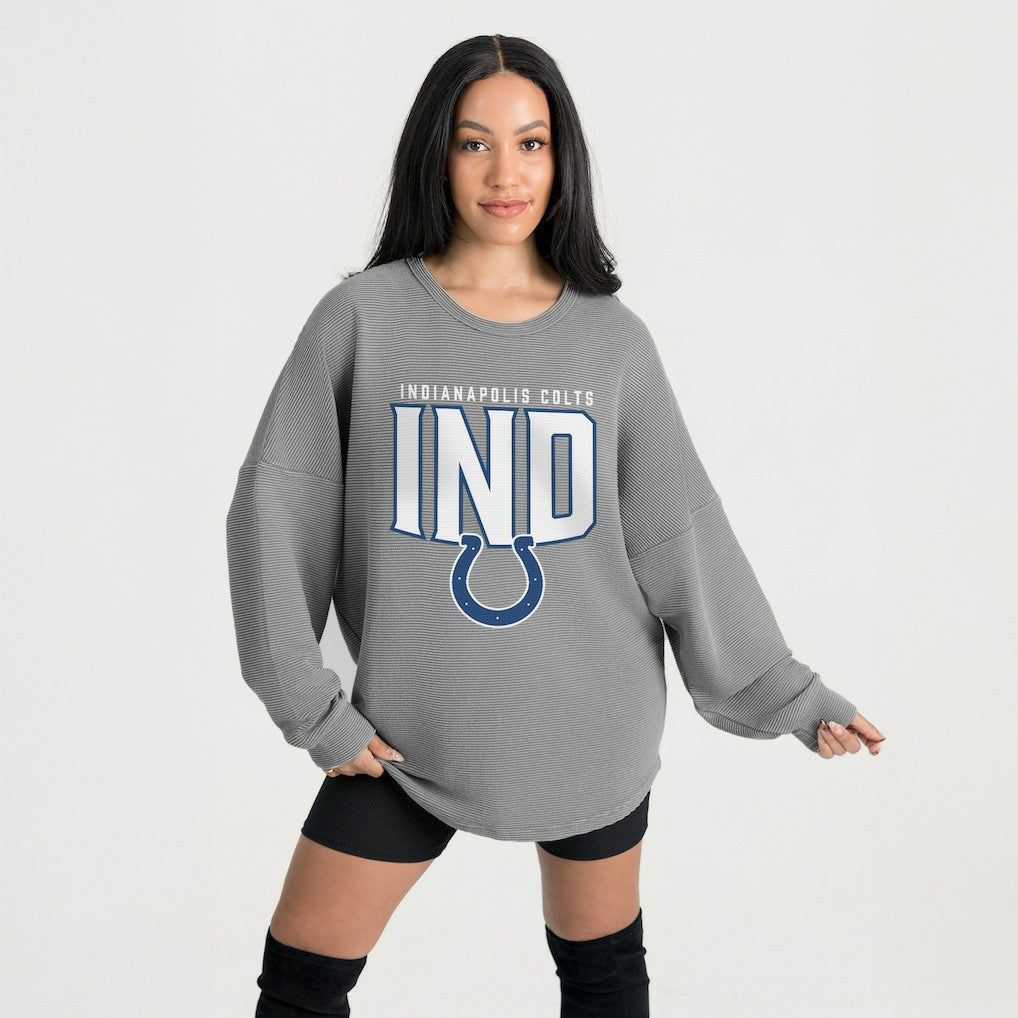 Indianapolis Colts Gameday Couture Women's Oversized Pure Motion Corded Sweatshirt Gray