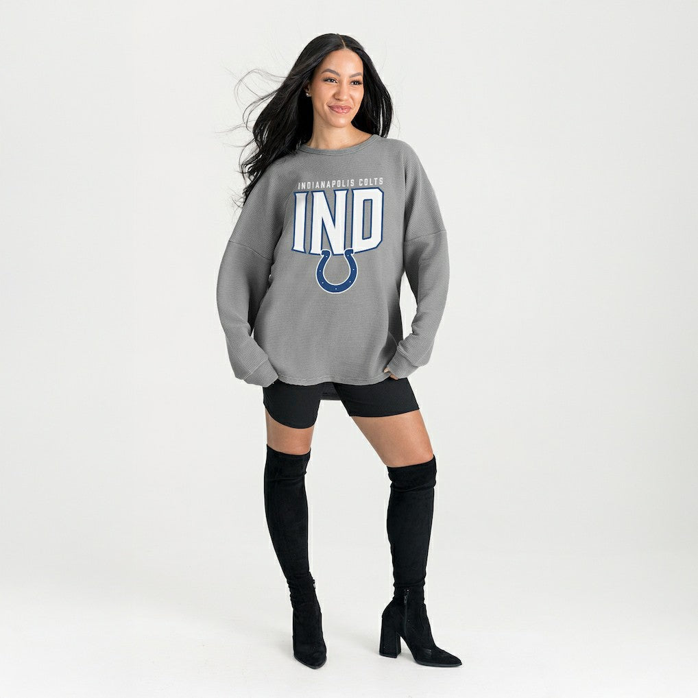 Indianapolis Colts Gameday Couture Women's Oversized Pure Motion Corded Sweatshirt Gray