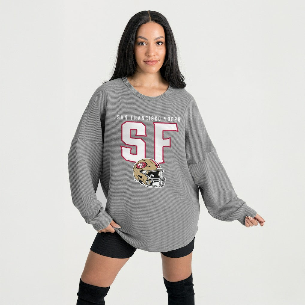 San Francisco 49ers Gameday Couture Women's Oversized Pure Motion Corded Sweatshirt Gray