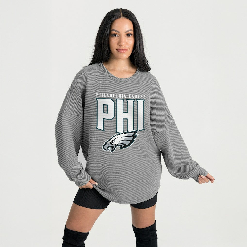 Philadelphia Eagles Gameday Couture Women's Oversized Pure Motion Corded Sweatshirt Gray