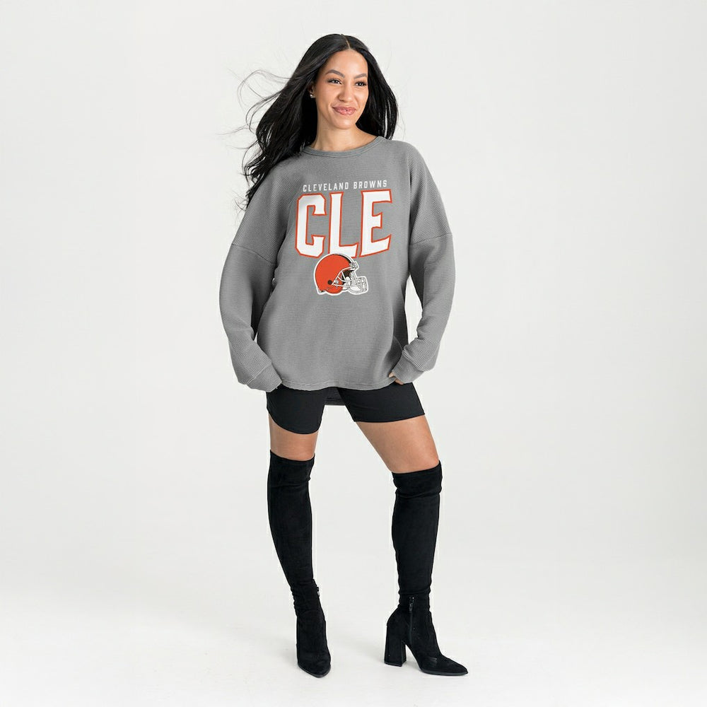 Cleveland Browns Gameday Couture Women's Oversized Pure Motion Corded Sweatshirt Gray