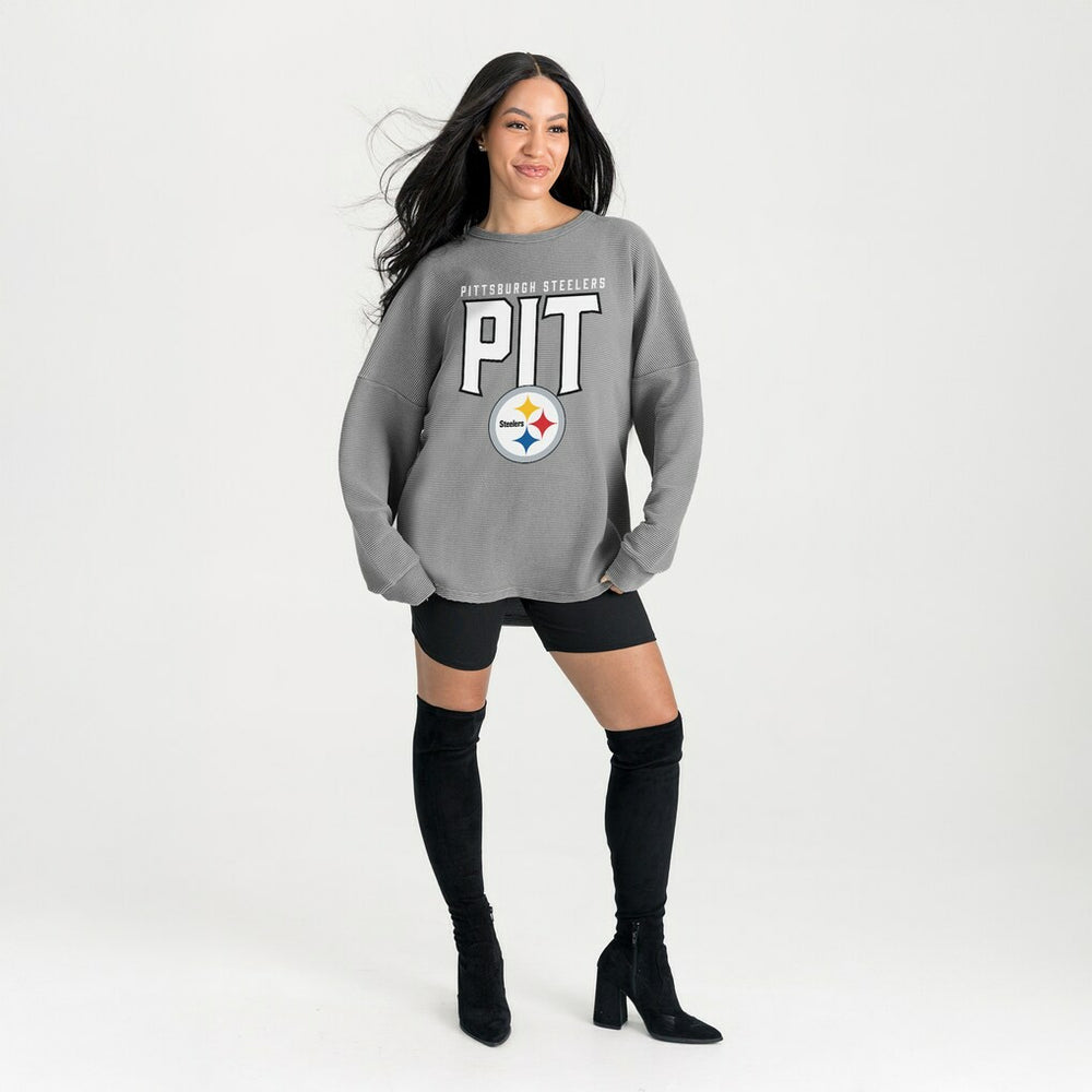 Pittsburgh Steelers Gameday Couture Women's Oversized Pure Motion Corded Sweatshirt Gray