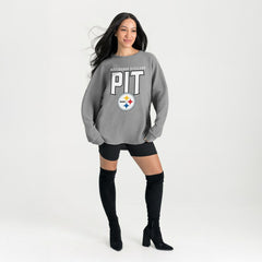 Pittsburgh Steelers Gameday Couture Women's Oversized Pure Motion Corded Sweatshirt Gray