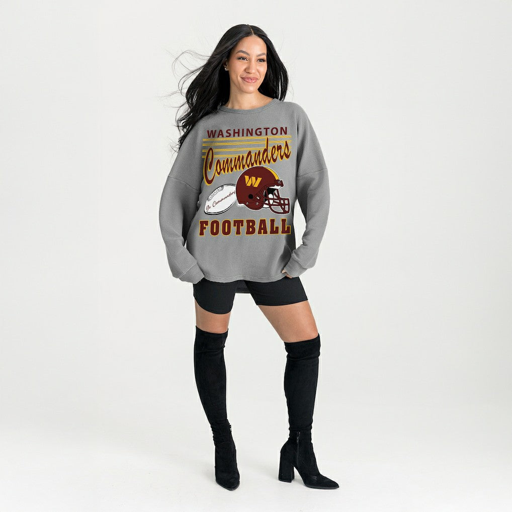 Washington Commanders Gameday Couture Women's Oversized Sweet Victory Corded Sweatshirt Gray