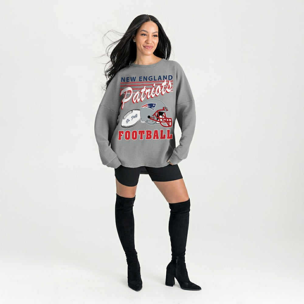 New England Patriots Gameday Couture Women's Oversized Sweet Victory Corded Sweatshirt Gray