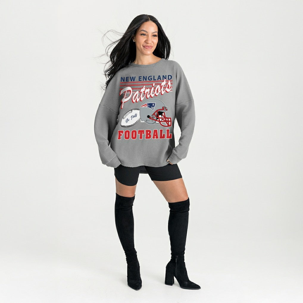 New England Patriots Gameday Couture Women's Oversized Sweet Victory Corded Sweatshirt Gray