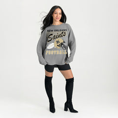 New Orleans Saints Gameday Couture Women's Oversized Sweet Victory Corded Sweatshirt Gray