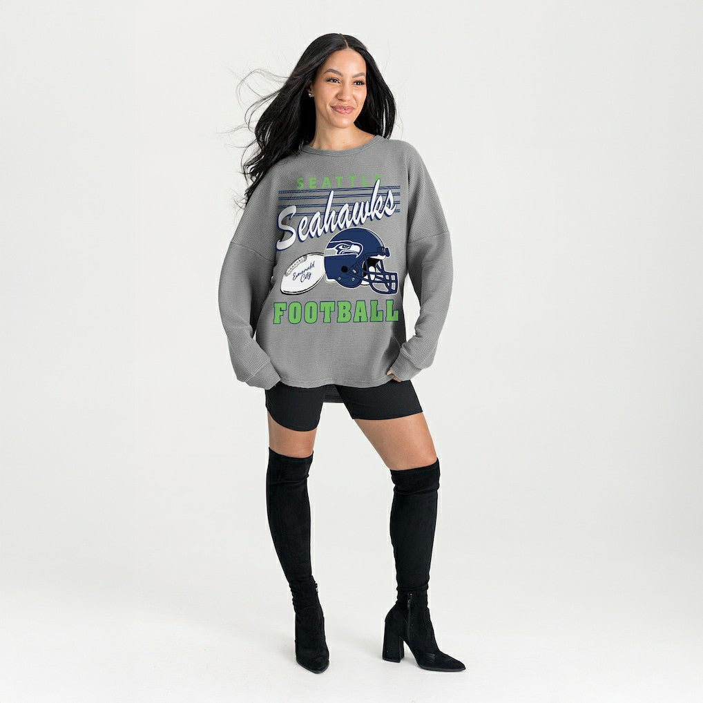 Seattle Seahawks Gameday Couture Women's Oversized Sweet Victory Corded Sweatshirt Gray