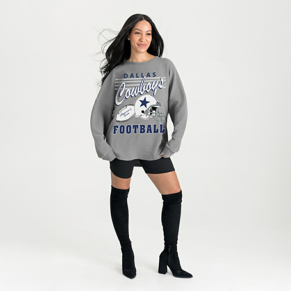 Dallas Cowboys Gameday Couture Women's Oversized Sweet Victory Corded Sweatshirt Gray