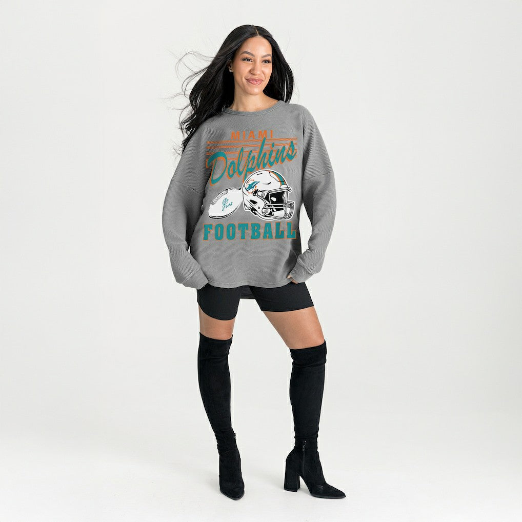 Miami Dolphins Gameday Couture Women's Oversized Sweet Victory Corded Sweatshirt Gray