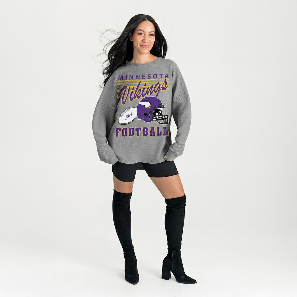 Minnesota Vikings Gameday Couture Women's Oversized Sweet Victory Corded Sweatshirt Gray