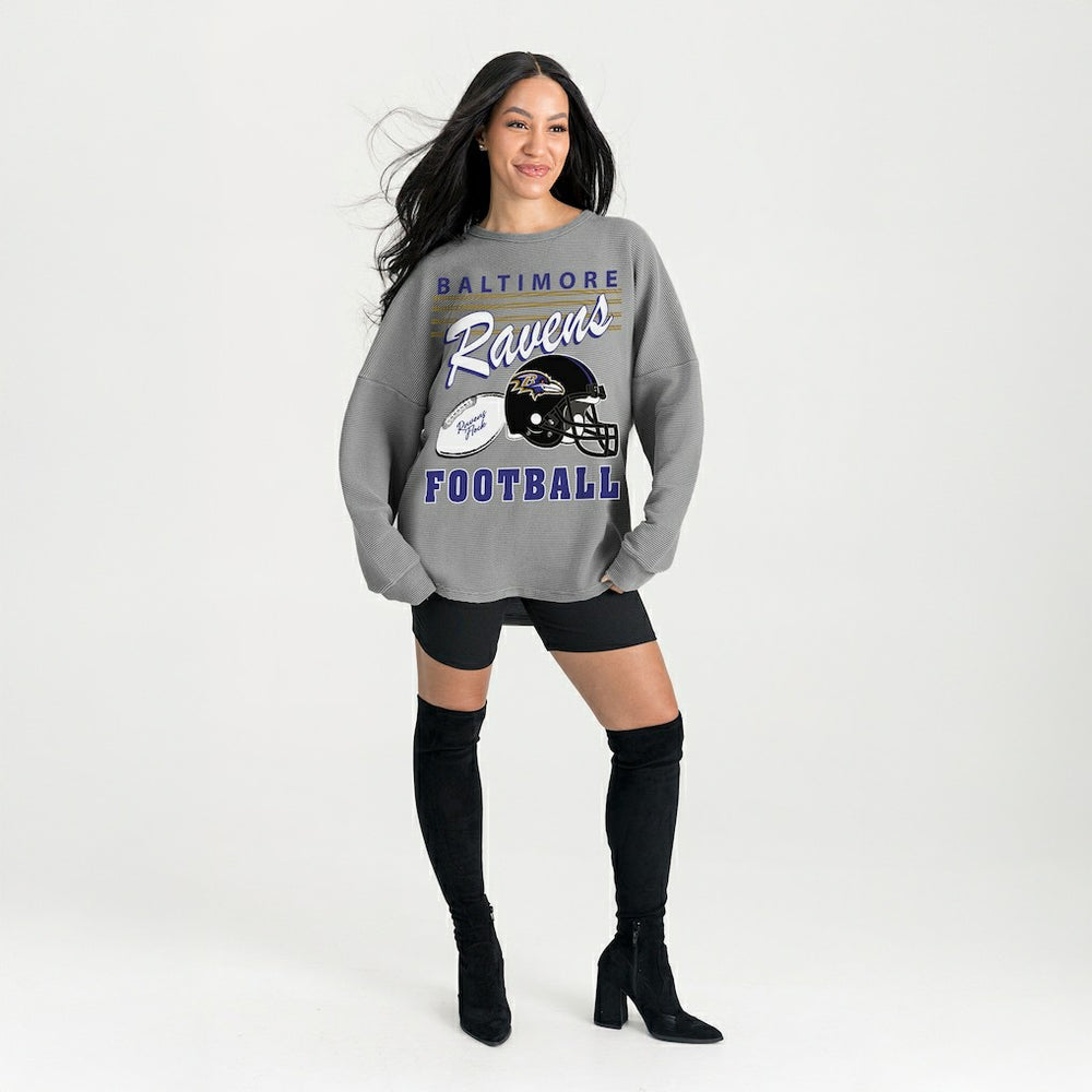 Baltimore Ravens Gameday Couture Women's Oversized Sweet Victory Corded Sweatshirt Gray