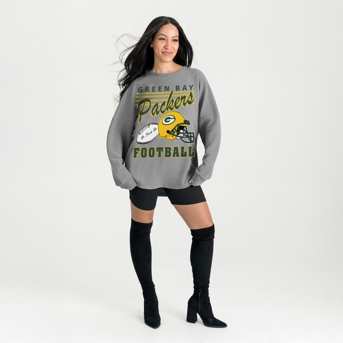 Green Bay Packers Gameday Couture Women's Oversized Sweet Victory Corded Sweatshirt Gray
