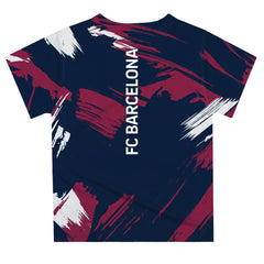 Barcelona Vive La Fete Youth Paint Brush T-Shirt Navy
