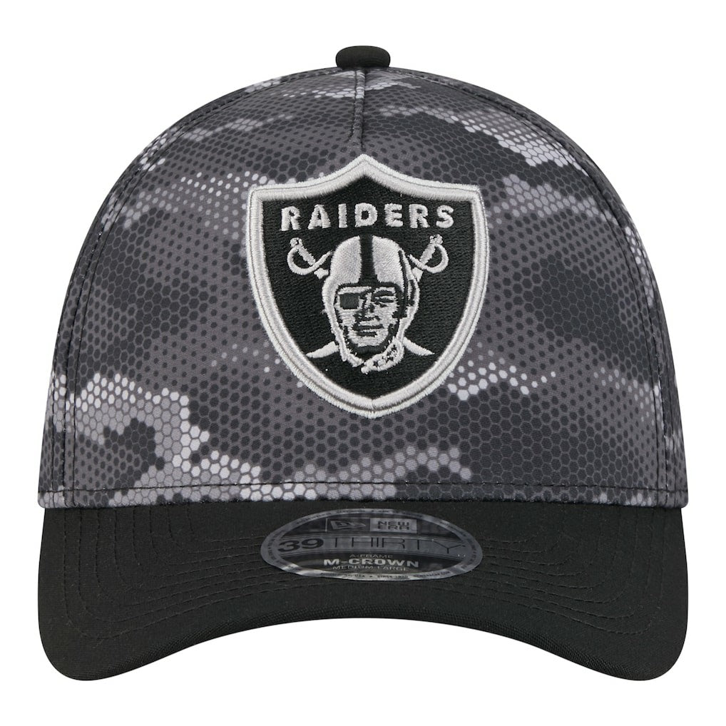 Las Vegas Raiders New Era Camo A-Frame 39THIRTY Flex Hat Black