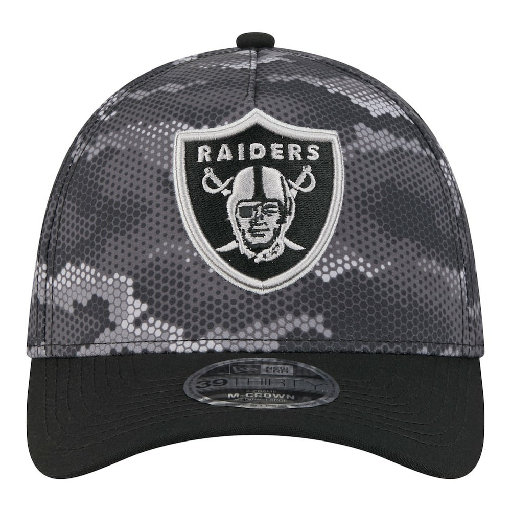 Las Vegas Raiders New Era Camo A-Frame 39THIRTY Flex Hat Black