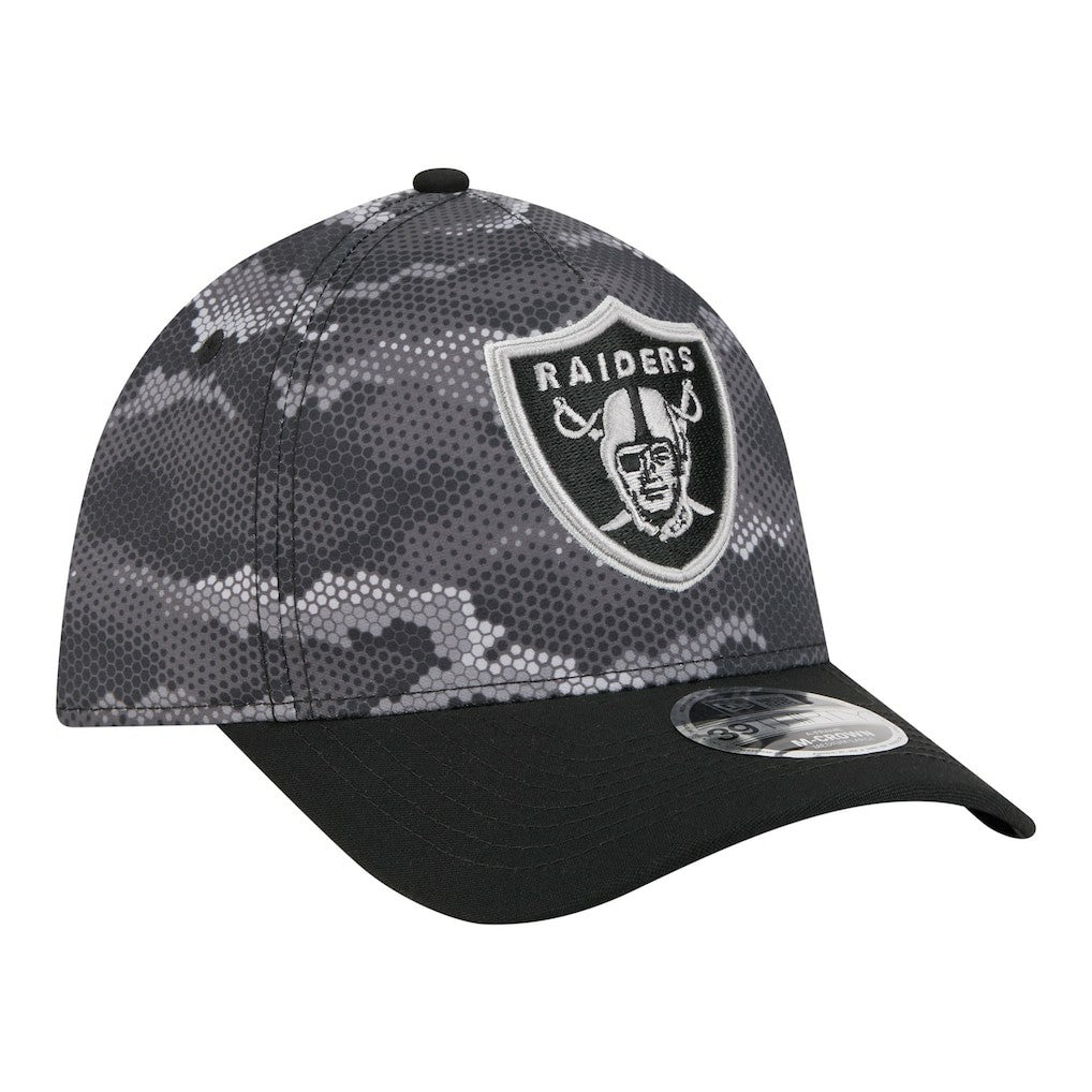Las Vegas Raiders New Era Camo A-Frame 39THIRTY Flex Hat Black