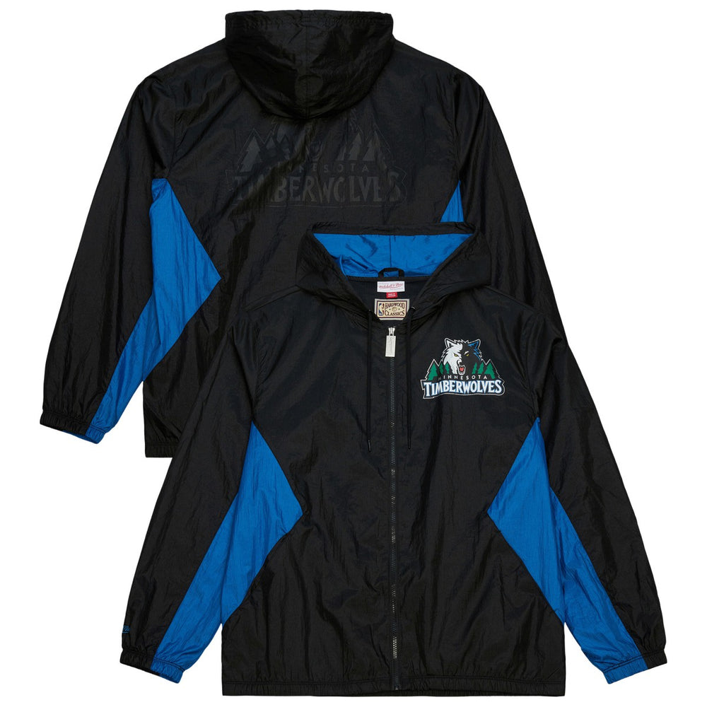 Minnesota Timberwolves Playmaker Full-Zip Hooded Windbreaker Jacket Black | Mitchell & Ness